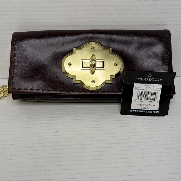 Cynthia Rowley Brown Genuine Leather Gold Turn Lock Large Clutch Chain Strap - Picture 1 of 12